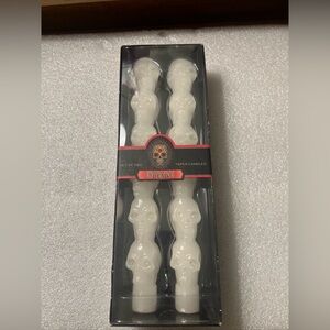 Decor Of The Dead Halloween Set of 2 Taper Candles Skull White NIB